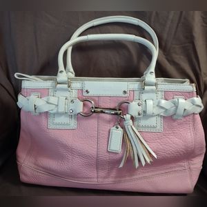 Coach Pebble Leather Light Pink Braided Cream Trim, Satchel Handbag Purse F13087